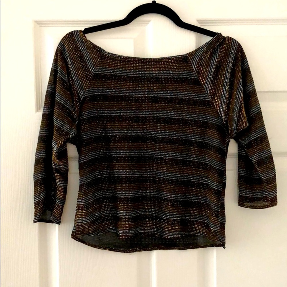 3/4 Sleeve Gold Silver Bronze Vintage Top